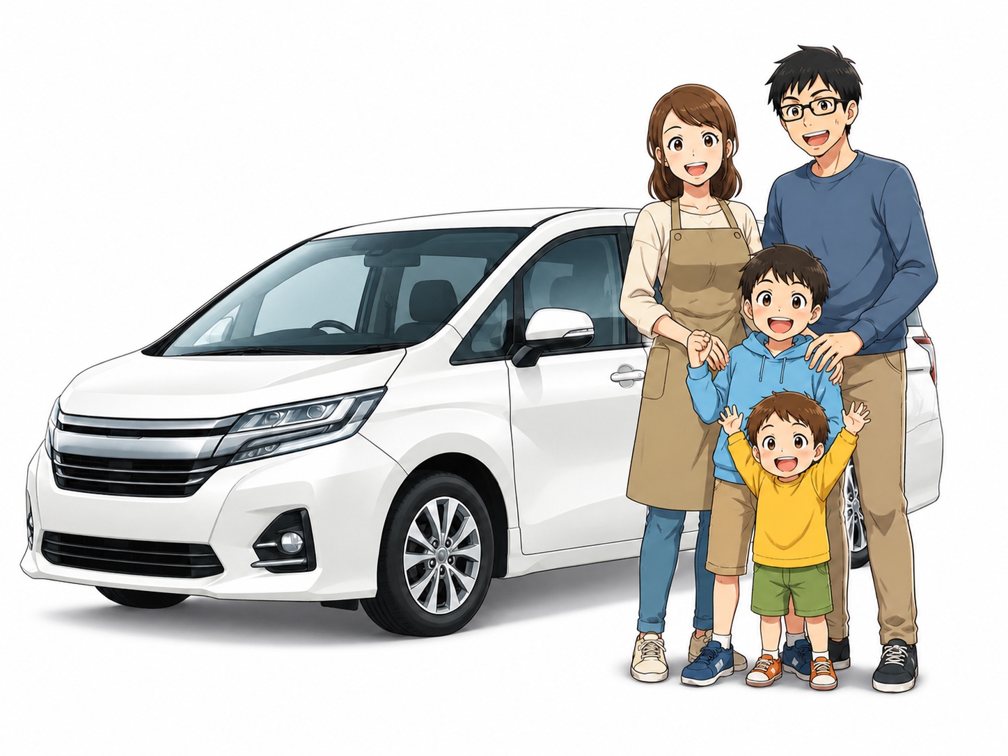 車と家族のイラスト