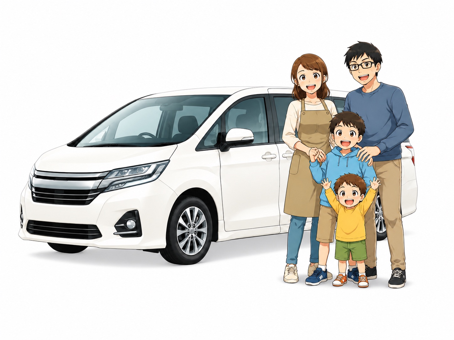 車と家族のイラスト