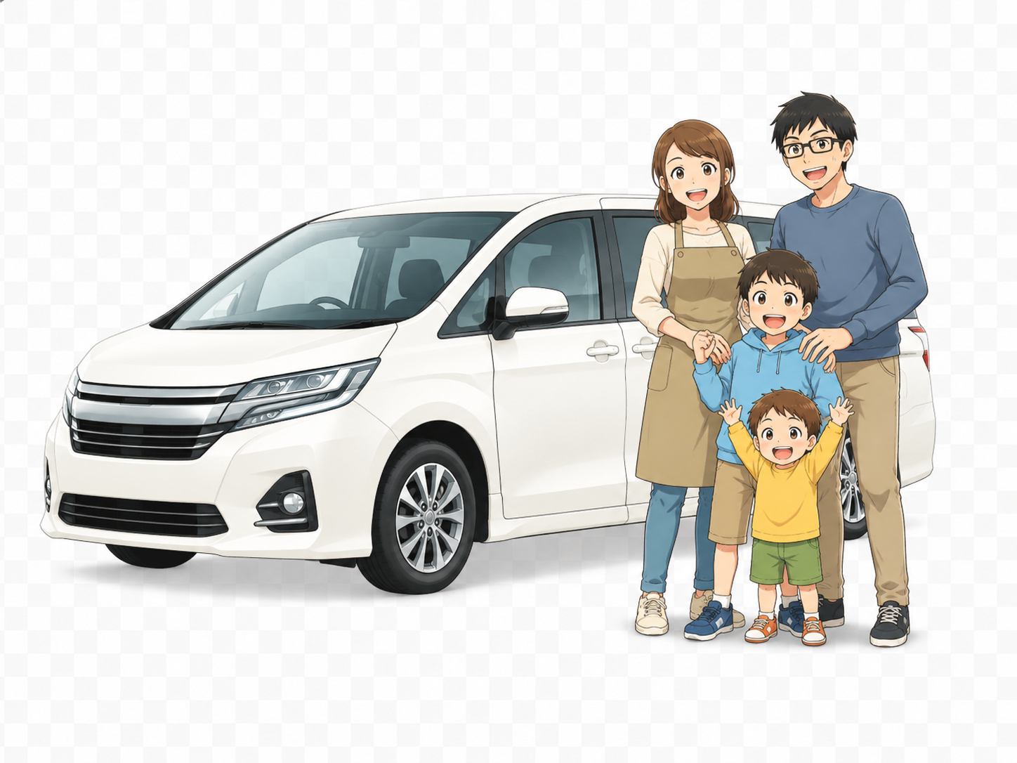 車と家族のイラスト